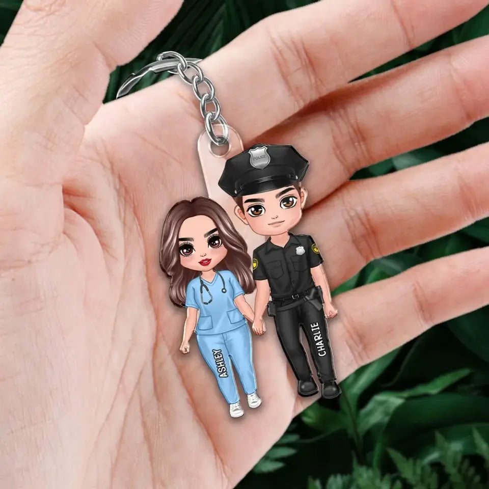 Hero Couple Standing Valentine‘s Day Gifts by Occupation Gift For Her Gift For Him Firefighter, Nurse, Police Officer Personalized Acrylic Keychain