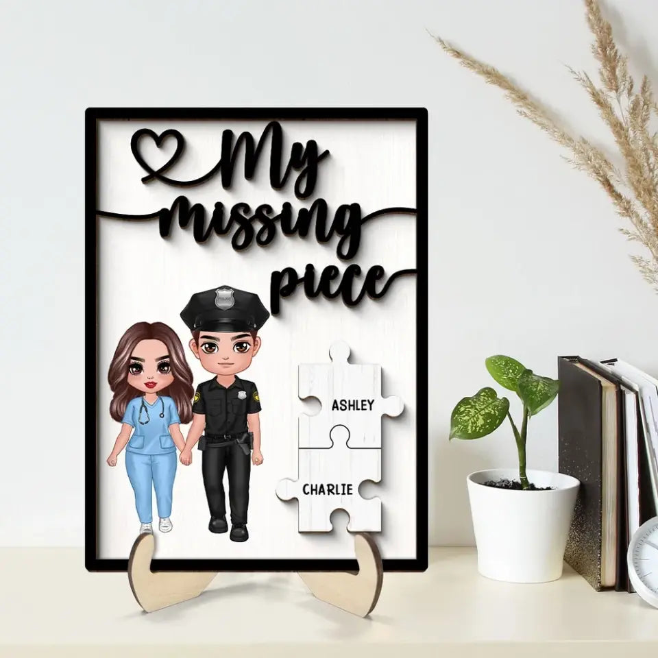 My Missing Piece Couple Standing Valentine‘s Day Gifts by Occupation Gift For Her Gift For Him Firefighter, Nurse, Police Officer Personalized 2-Layer Wooden Plaque