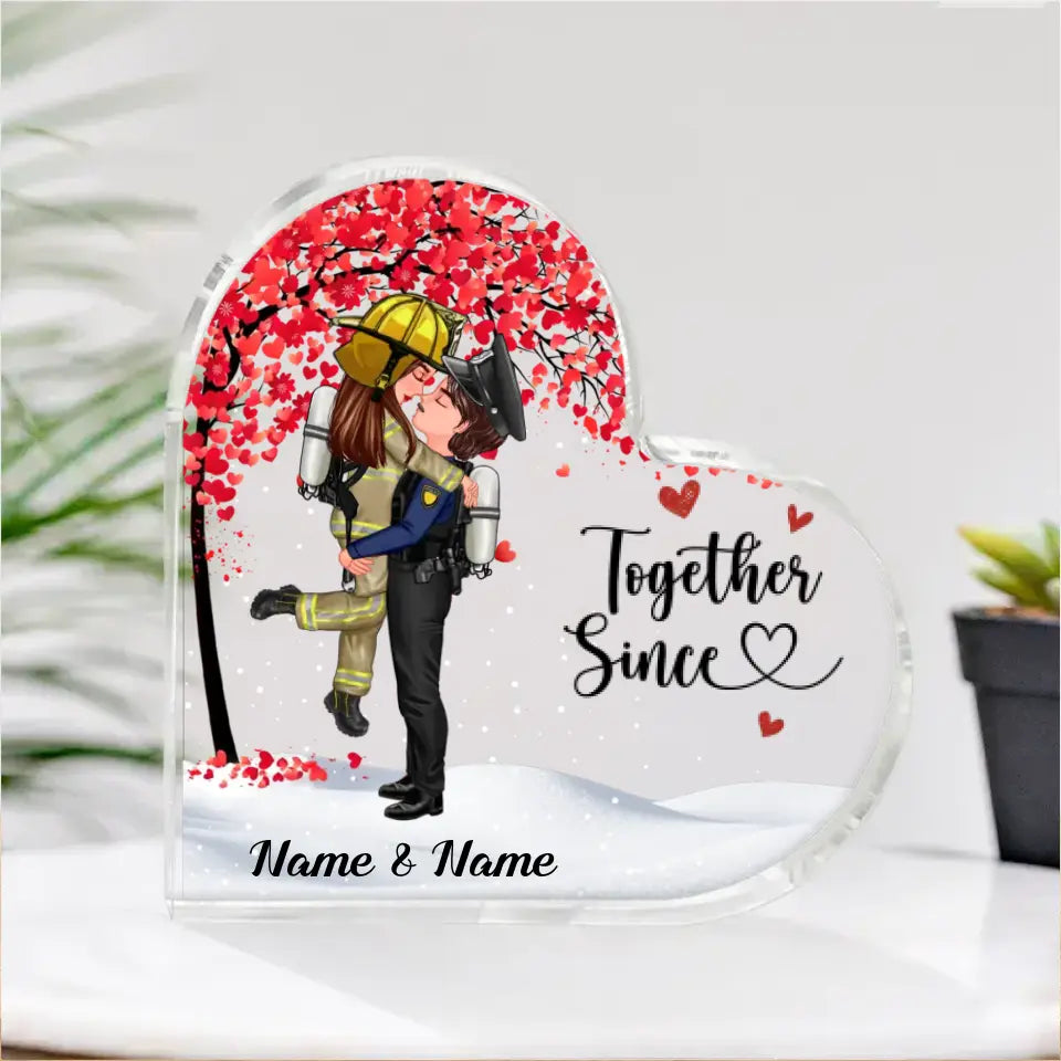 Couple Under Tree Valentine‘s Day Gifts by Occupation Gift For Her Gift For Him Firefighter, Nurse, Police Officer Personalized Heart Acrylic Block Plaque