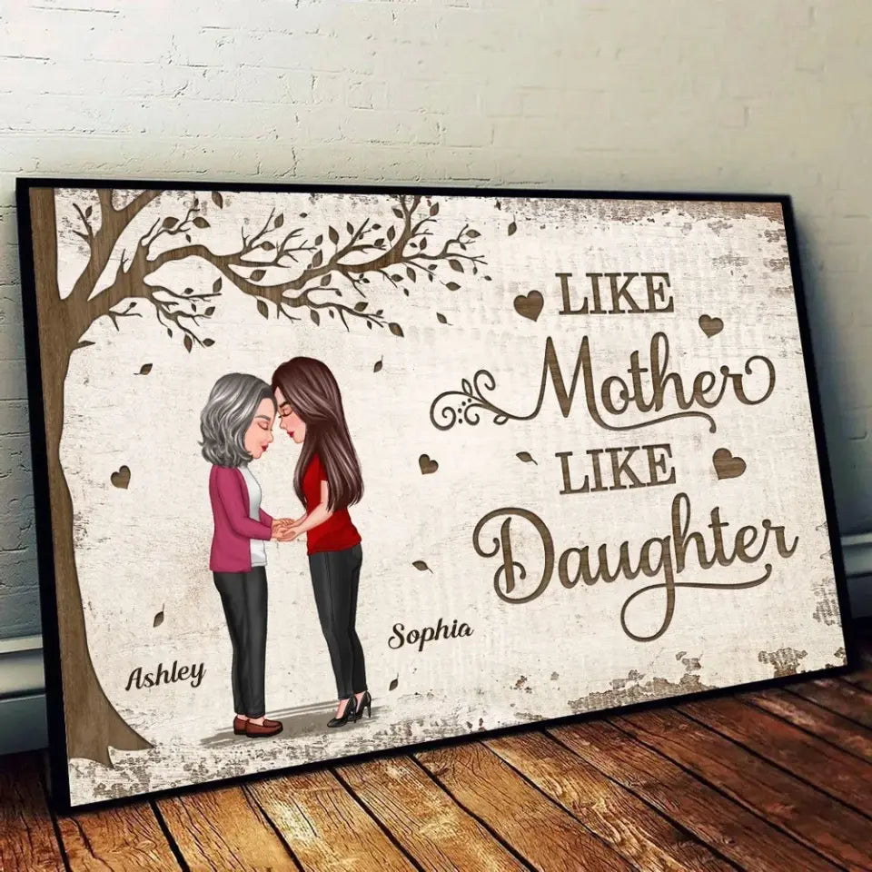 Mother Daughter Holding Hands Under Tree Personalized Poster, Mother's Day Gift For Mom