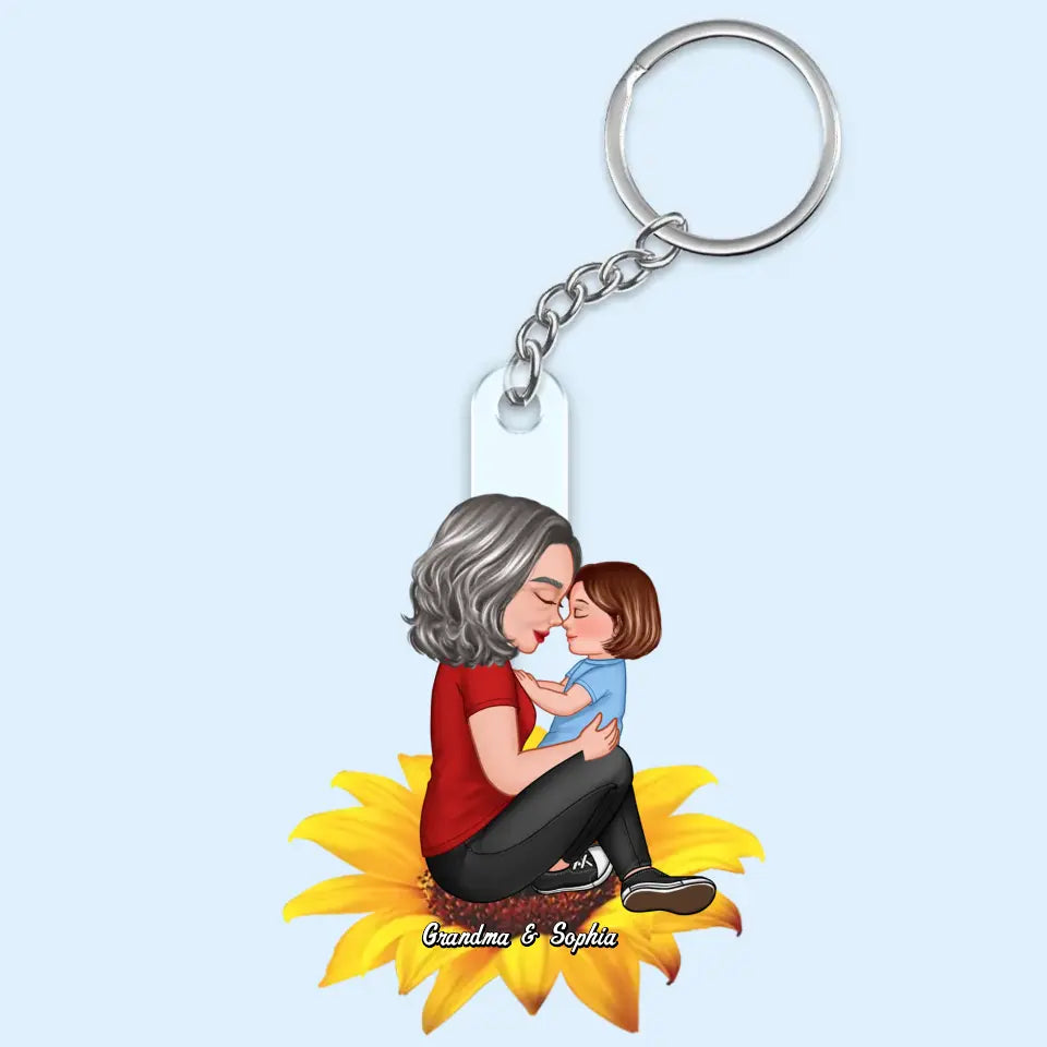 Grandma Mom Kid Sitting On Flower Personalized Acrylic Keychain