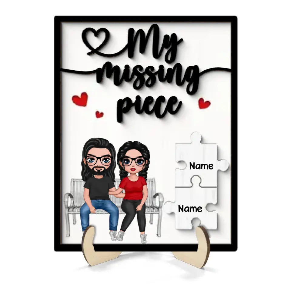 My Missing Piece Couple Sitting On Bench Valentine‘s Day Gift For Her Gift For Him Personalized 2-Layer Wooden Plaque