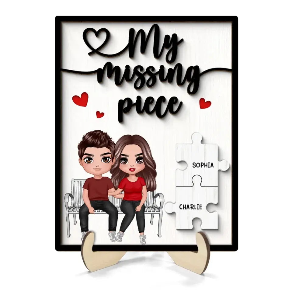 My Missing Piece Couple Sitting On Bench Valentine‘s Day Gift For Her Gift For Him Personalized 2-Layer Wooden Plaque