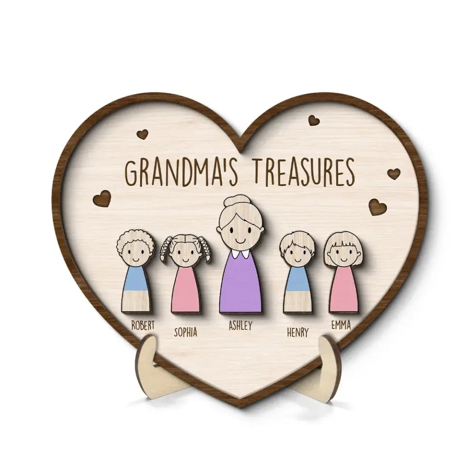 Grandma‘s Treasures Simple Cartoon Home Decor Gift For Grandma Mom Personalized 2-Layer Wooden Plaque