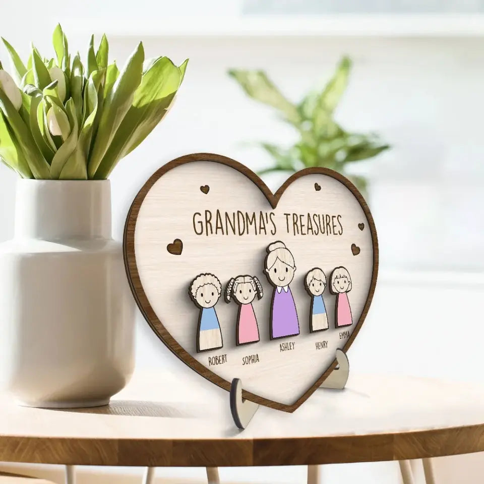 Grandma‘s Treasures Simple Cartoon Home Decor Gift For Grandma Mom Personalized 2-Layer Wooden Plaque