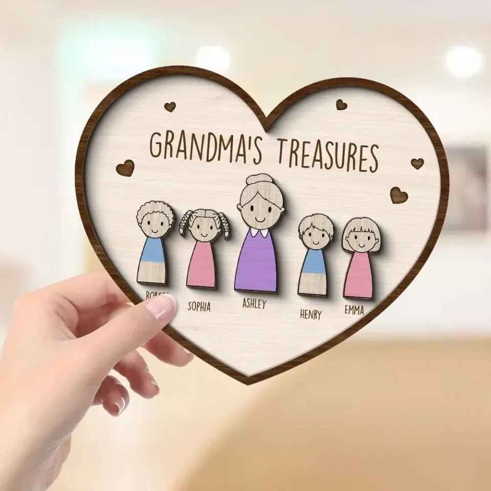 Grandma‘s Treasures Simple Cartoon Home Decor Gift For Grandma Mom Personalized 2-Layer Wooden Plaque