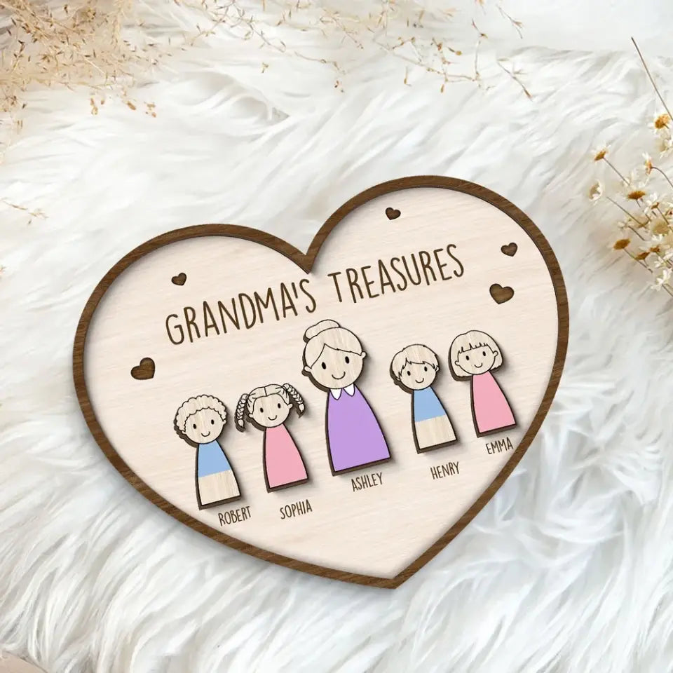 Grandma‘s Treasures Simple Cartoon Home Decor Gift For Grandma Mom Personalized 2-Layer Wooden Plaque