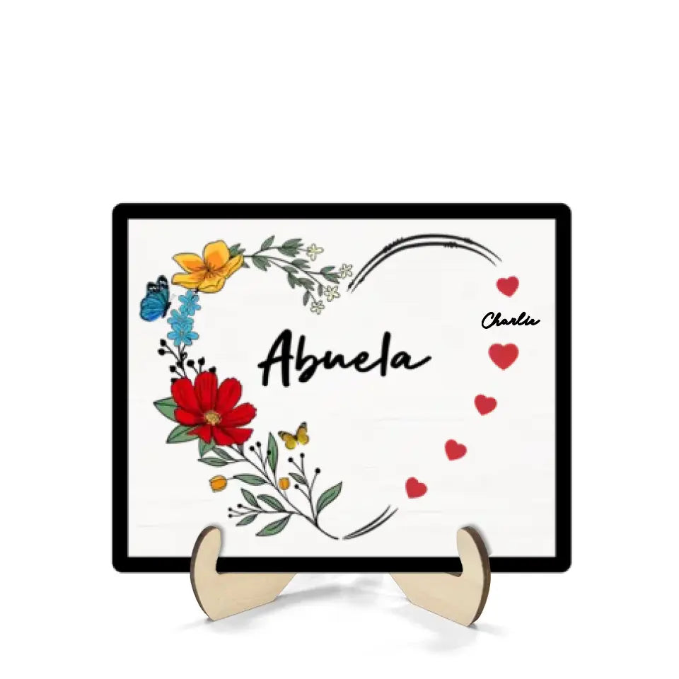 Grandma Mom Hearts Flower Kids Names Personalized 2-layer Wooden Plaque