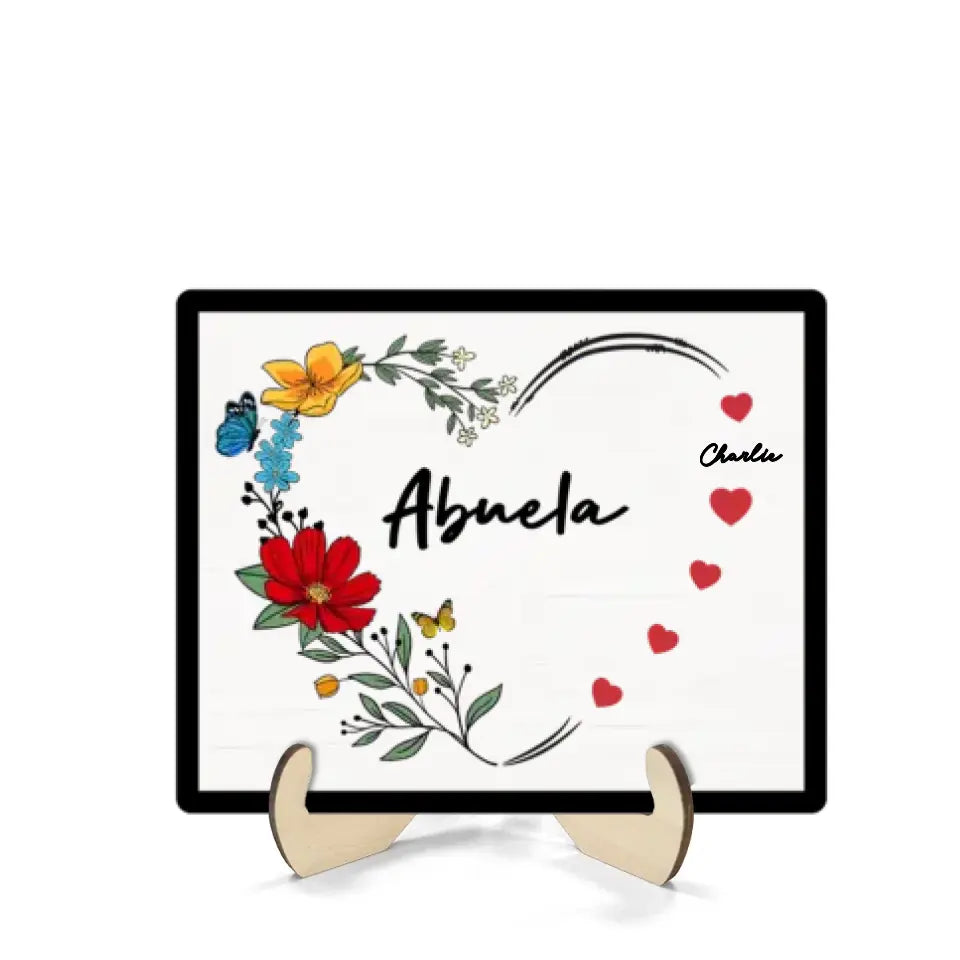 Grandma Mom Hearts Flower Kids Names Personalized 2-layer Wooden Plaque