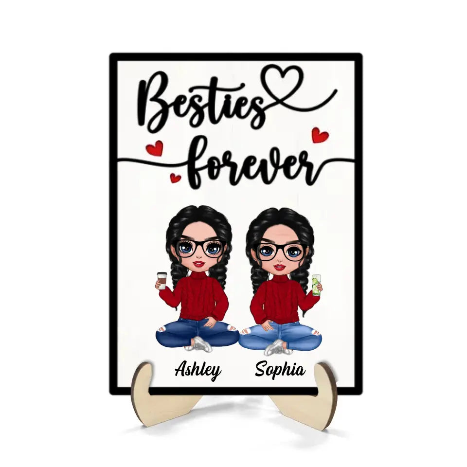 Besties Sisters Forever Gift For Best Friends Sisters Personalized 2-Layer Wooden Plaque