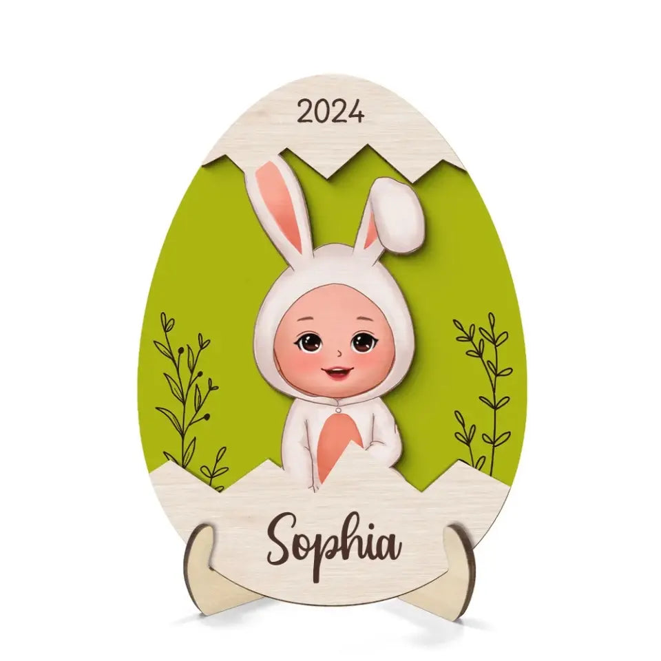 Easter Gift For Grandkids Little Bunny Inside Easter Egg Personalized 2-Layer Wooden Plaque