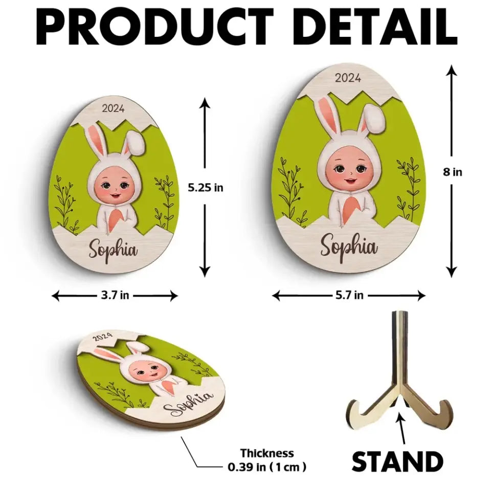 Easter Gift For Grandkids Little Bunny Inside Easter Egg Personalized 2-Layer Wooden Plaque