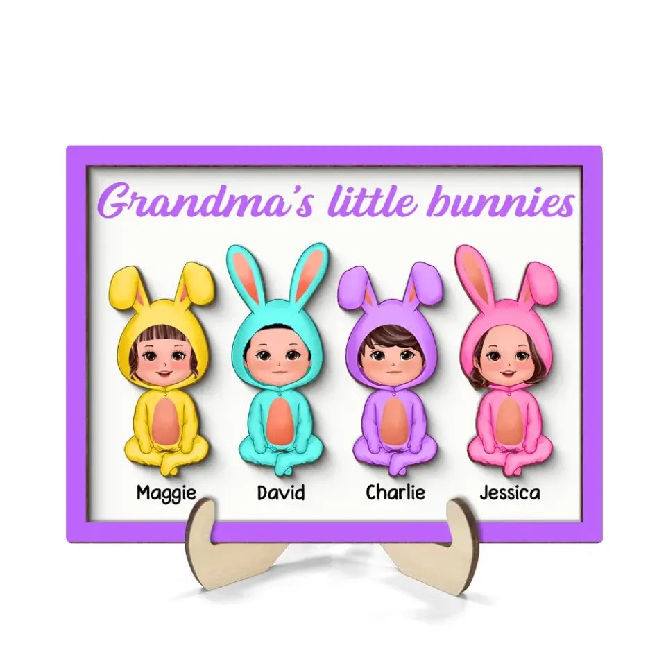 Grandma‘s Little Bunnies Doll Kids Easter Gift Home Decor Personalized 2-Layer Wooden Plaque