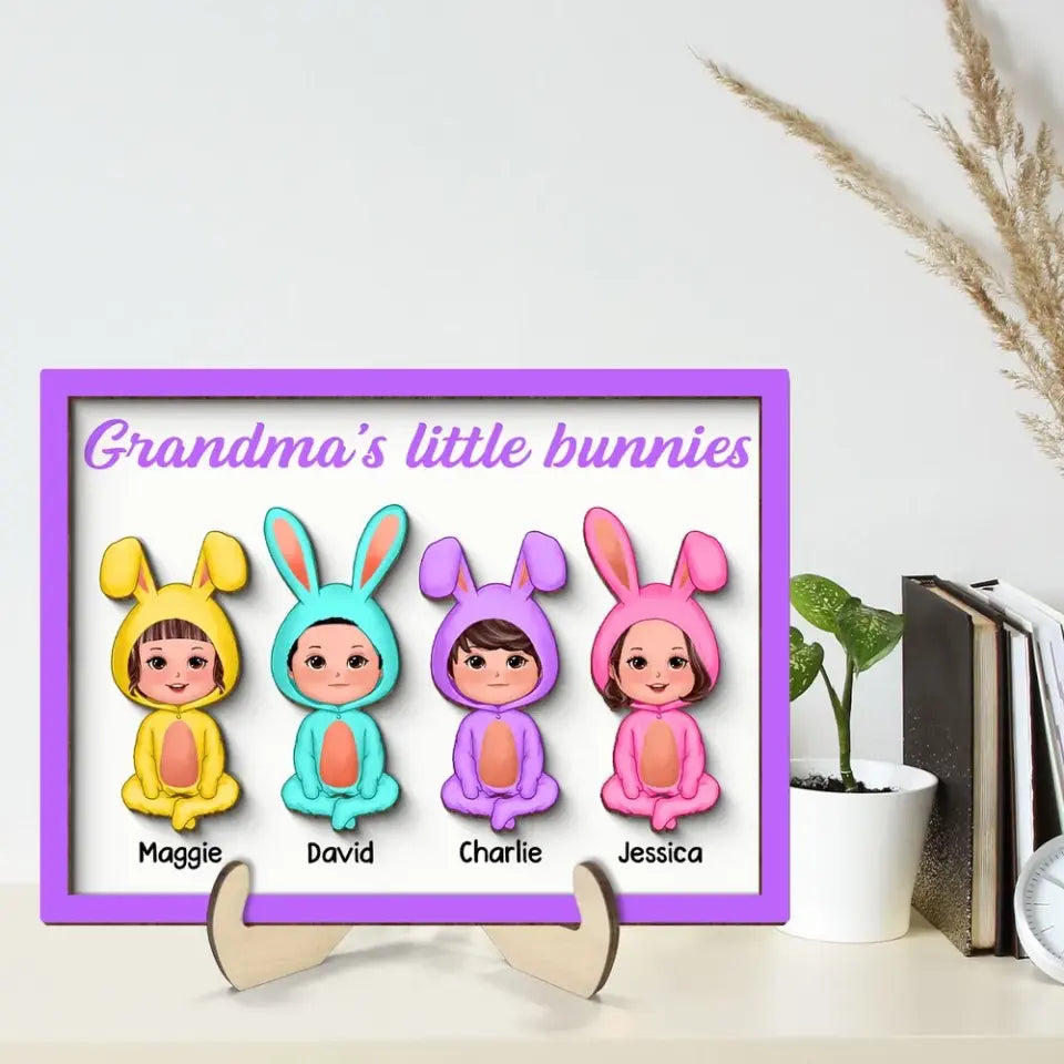 Grandma‘s Little Bunnies Doll Kids Easter Gift Home Decor Personalized 2-Layer Wooden Plaque