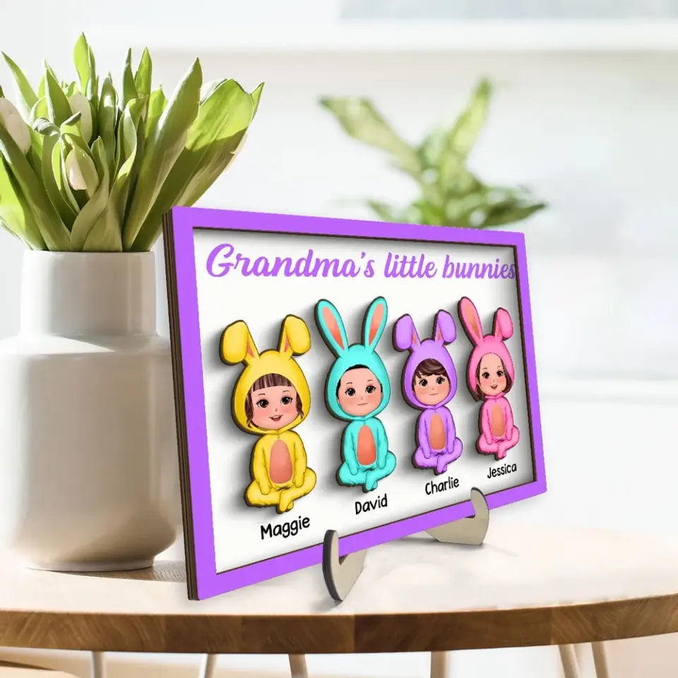 Grandma‘s Little Bunnies Doll Kids Easter Gift Home Decor Personalized 2-Layer Wooden Plaque