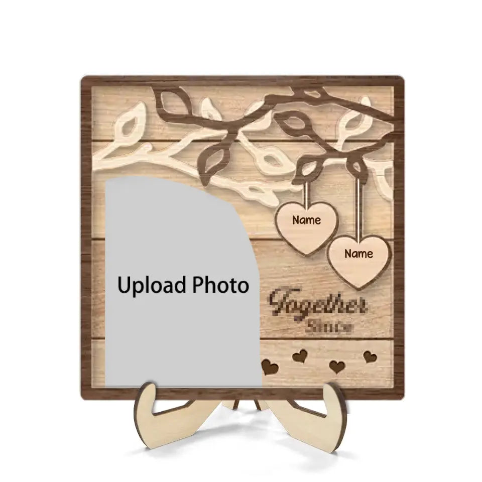 Couple Kissing Under Tree Photo Upload Personalized 2-Layer Wooden Plaque