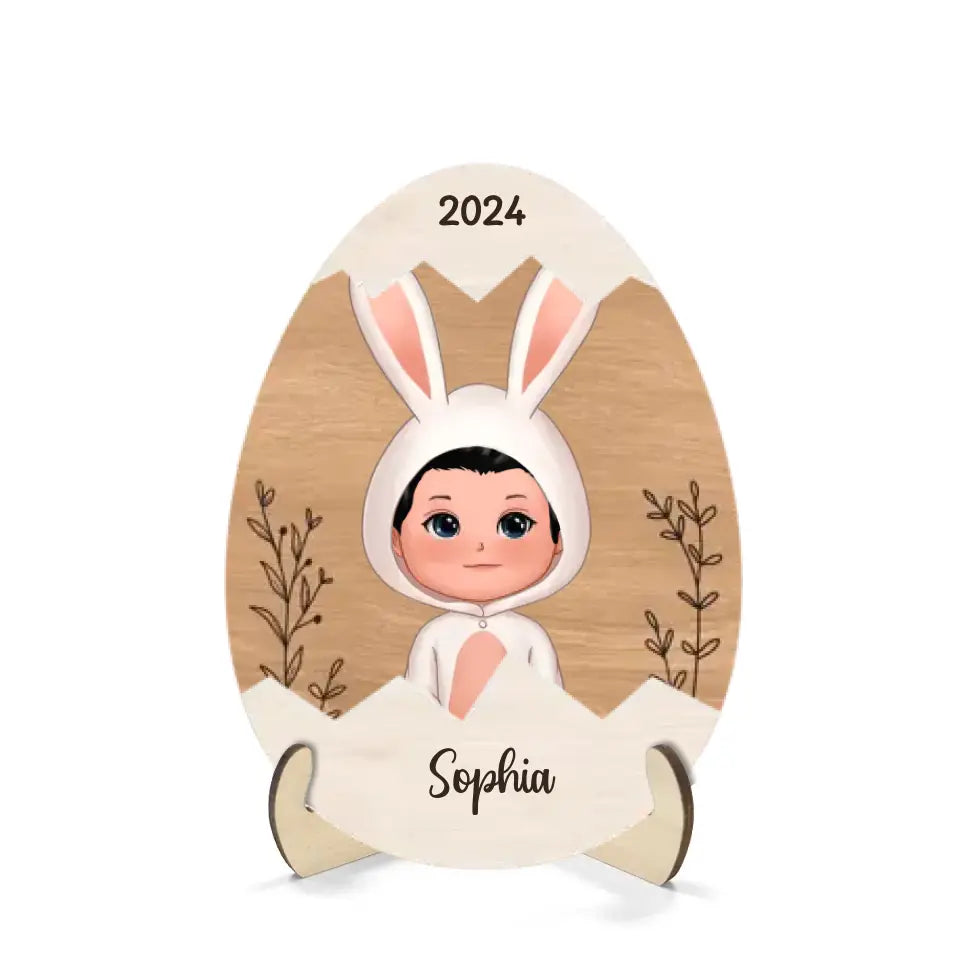 Easter Gift For Grandkids Little Bunny Inside Easter Egg Personalized 2-Layer Wooden Plaque