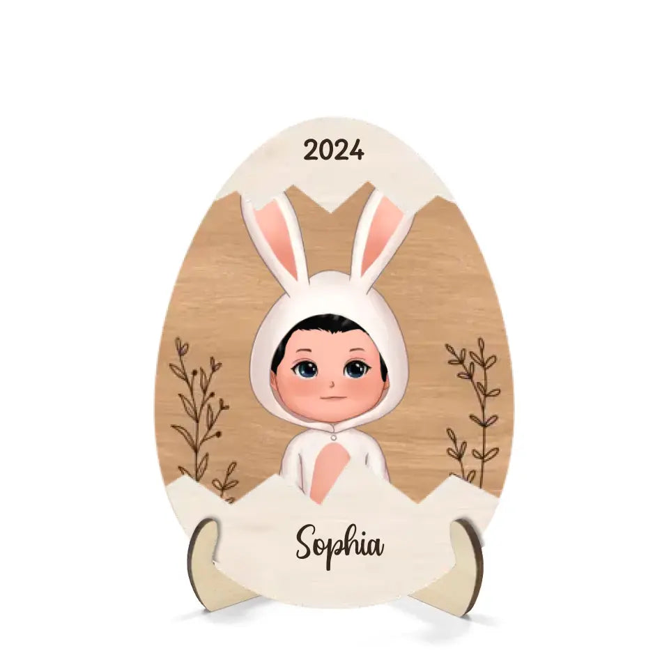 Easter Gift For Grandkids Little Bunny Inside Easter Egg Personalized 2-Layer Wooden Plaque