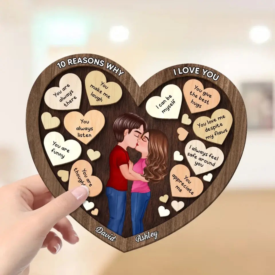 Doll Couple Kissing In Heart Reasons Why I Love You, Valentine's Day Gift For Him, For Her