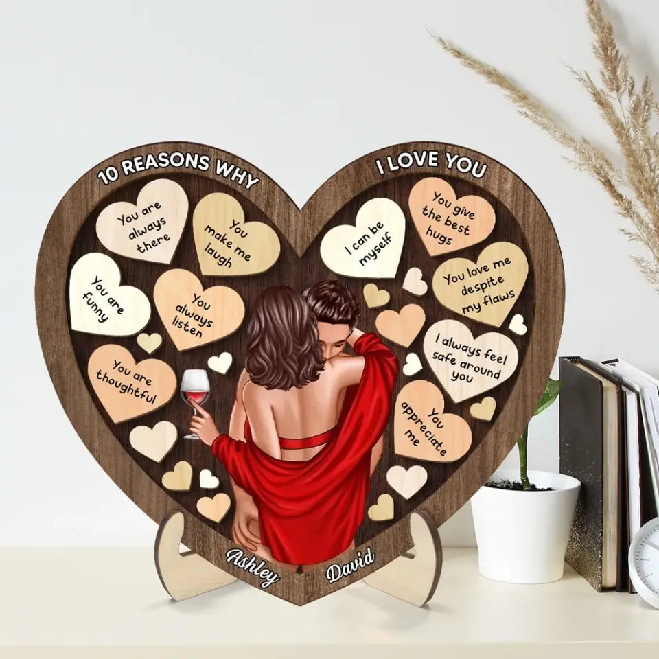 Couple Kissing On Shoulder In Heart Reasons Why I Love You, Valentine's Day Gift For Him, For Her