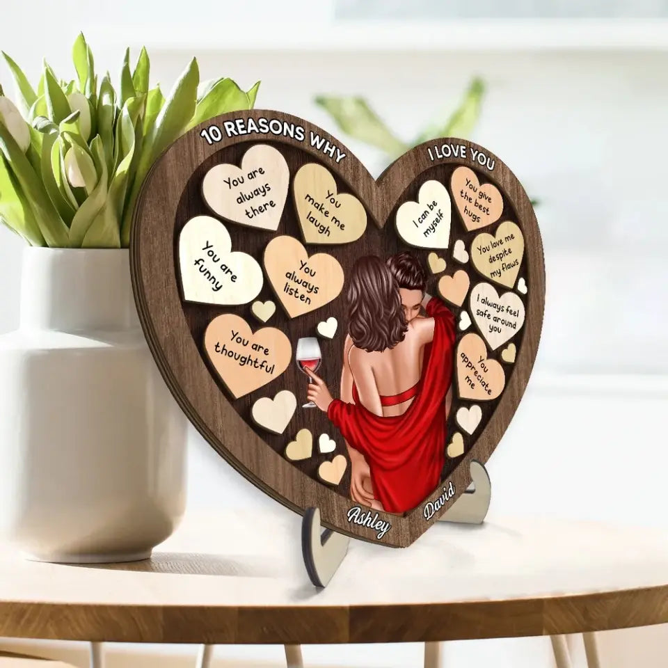 Couple Kissing On Shoulder In Heart Reasons Why I Love You, Valentine's Day Gift For Him, For Her