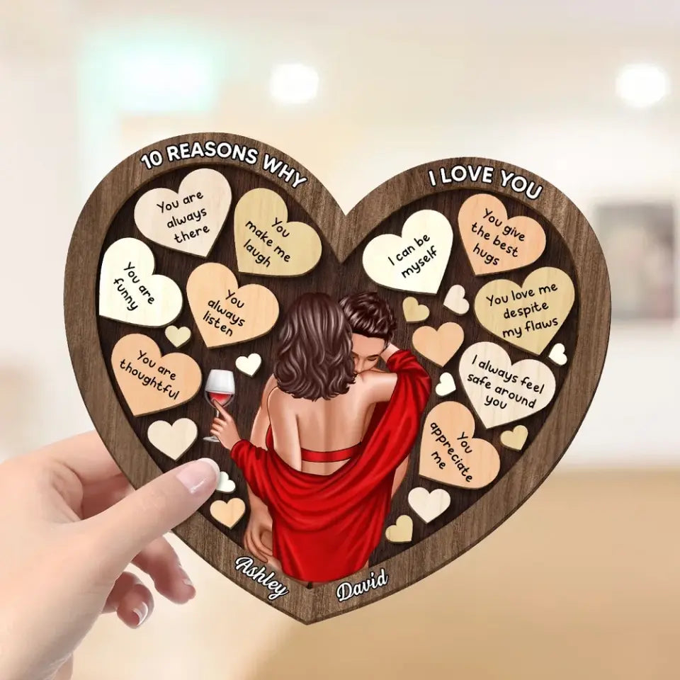 Couple Kissing On Shoulder In Heart Reasons Why I Love You, Valentine's Day Gift For Him, For Her