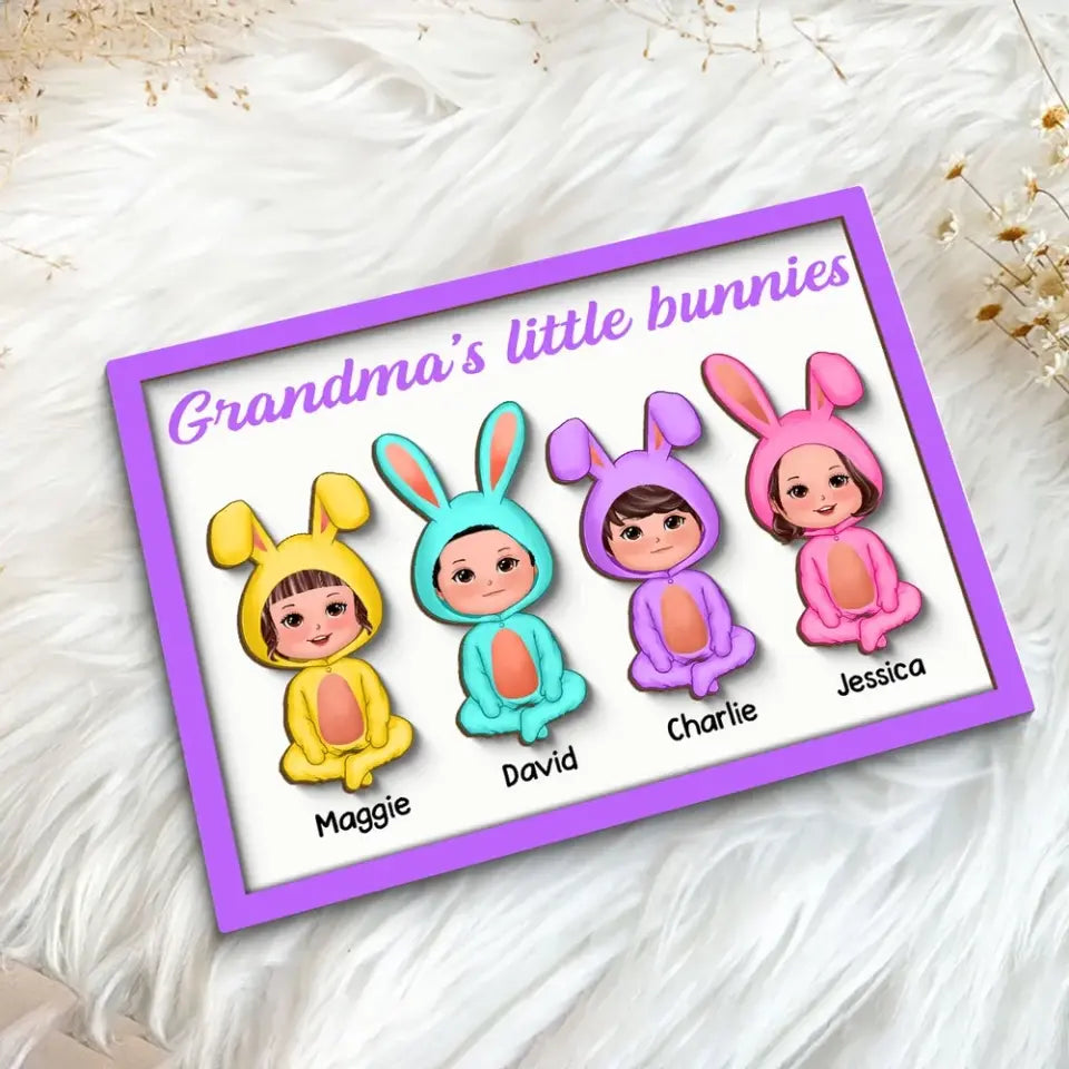 Grandma‘s Little Bunnies Doll Kids Easter Gift Home Decor Personalized 2-Layer Wooden Plaque