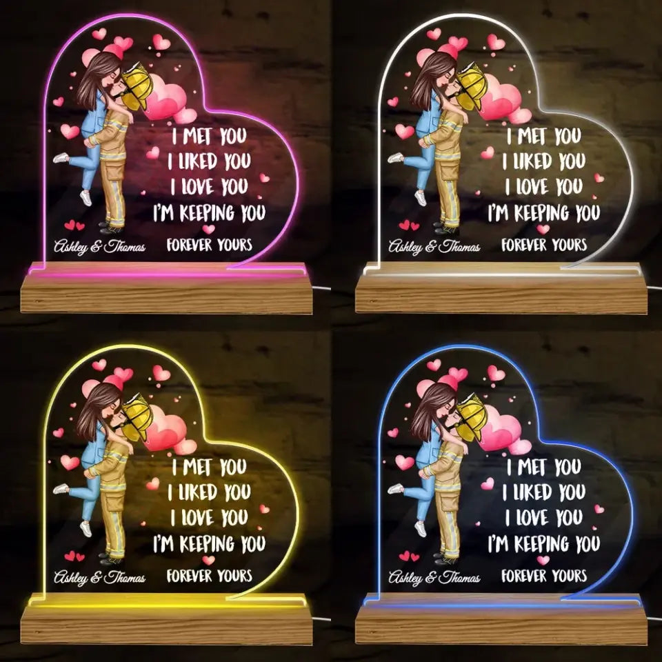 I Met You Couple Valentine‘s Day Gifts by Occupation Gift For Her Gift For Him Firefighter, Nurse, Police Officer Personalized Acrylic Plaque LED Night Light