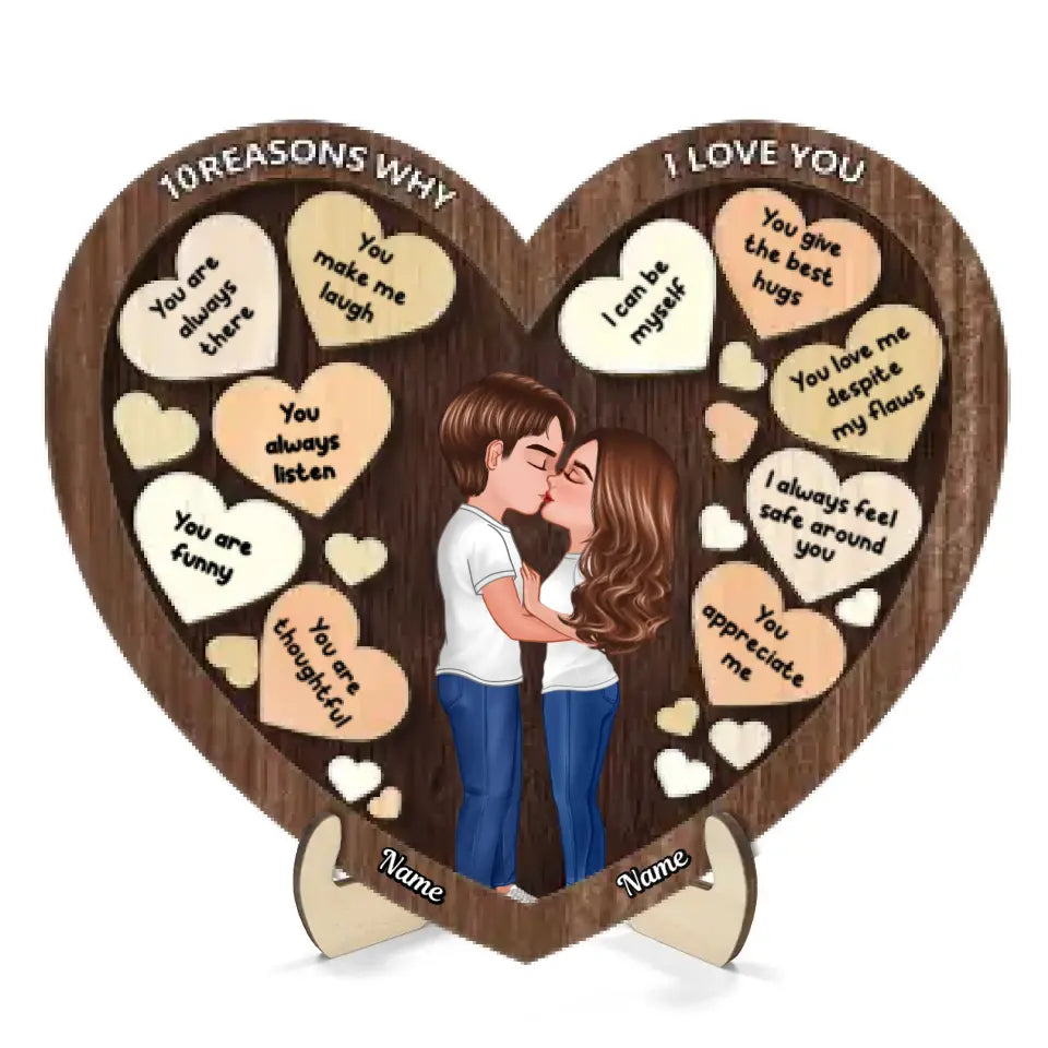 Doll Couple Kissing In Heart Reasons Why I Love You, Valentine's Day Gift For Him, For Her