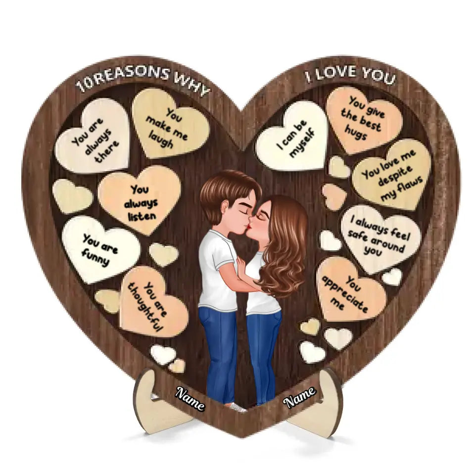 Doll Couple Kissing In Heart Reasons Why I Love You, Valentine's Day Gift For Him, For Her