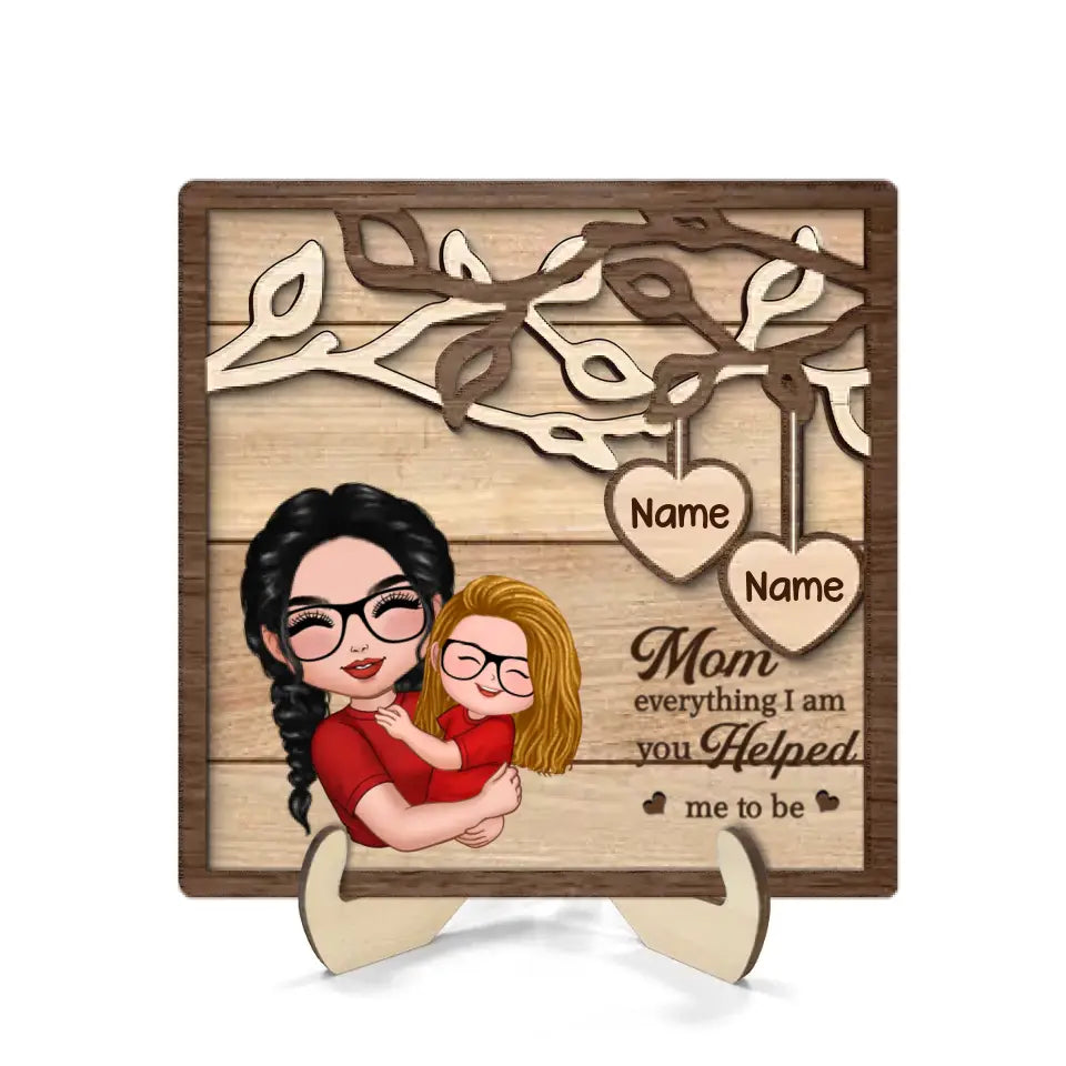 Mom Grandma Holding Kid Under Tree Personalized 2-layer Wooden Plaque