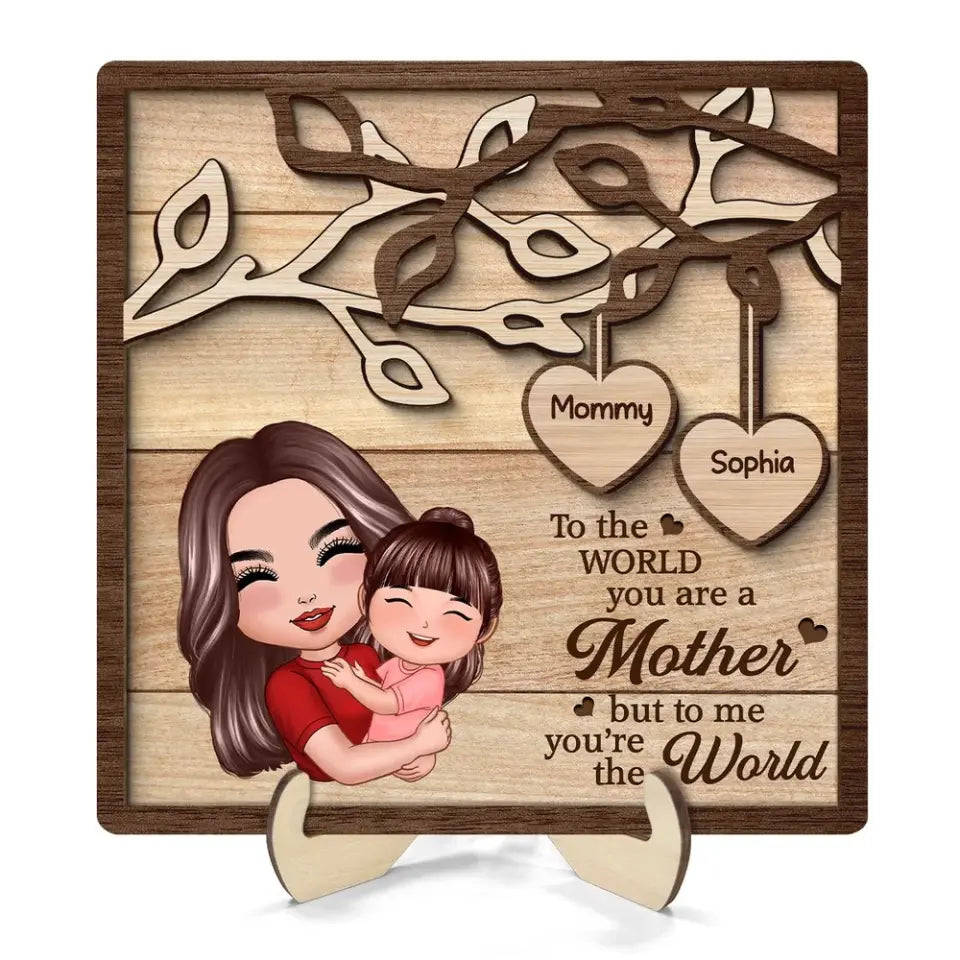 Mom Grandma Holding Kid Under Tree Personalized 2-layer Wooden Plaque