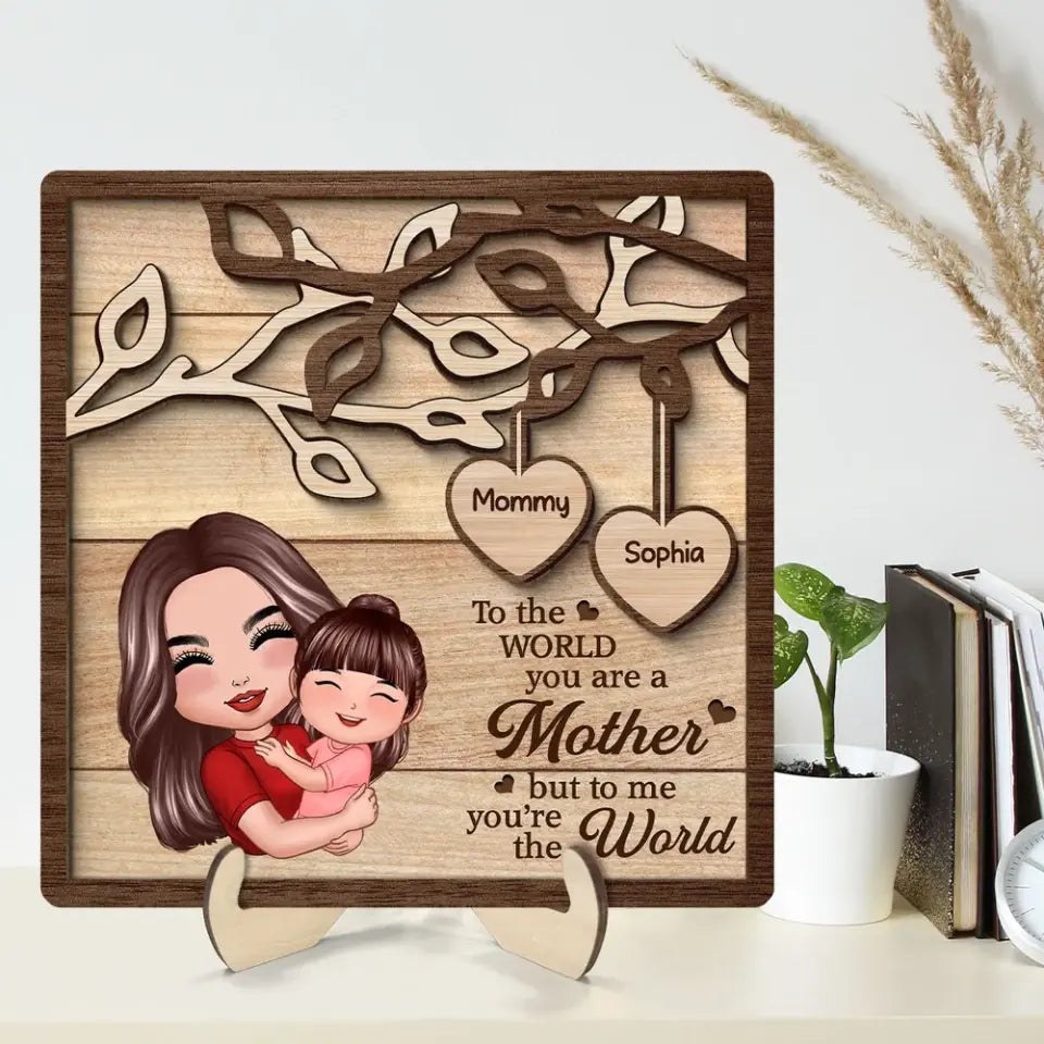 Mom Grandma Holding Kid Under Tree Personalized 2-layer Wooden Plaque