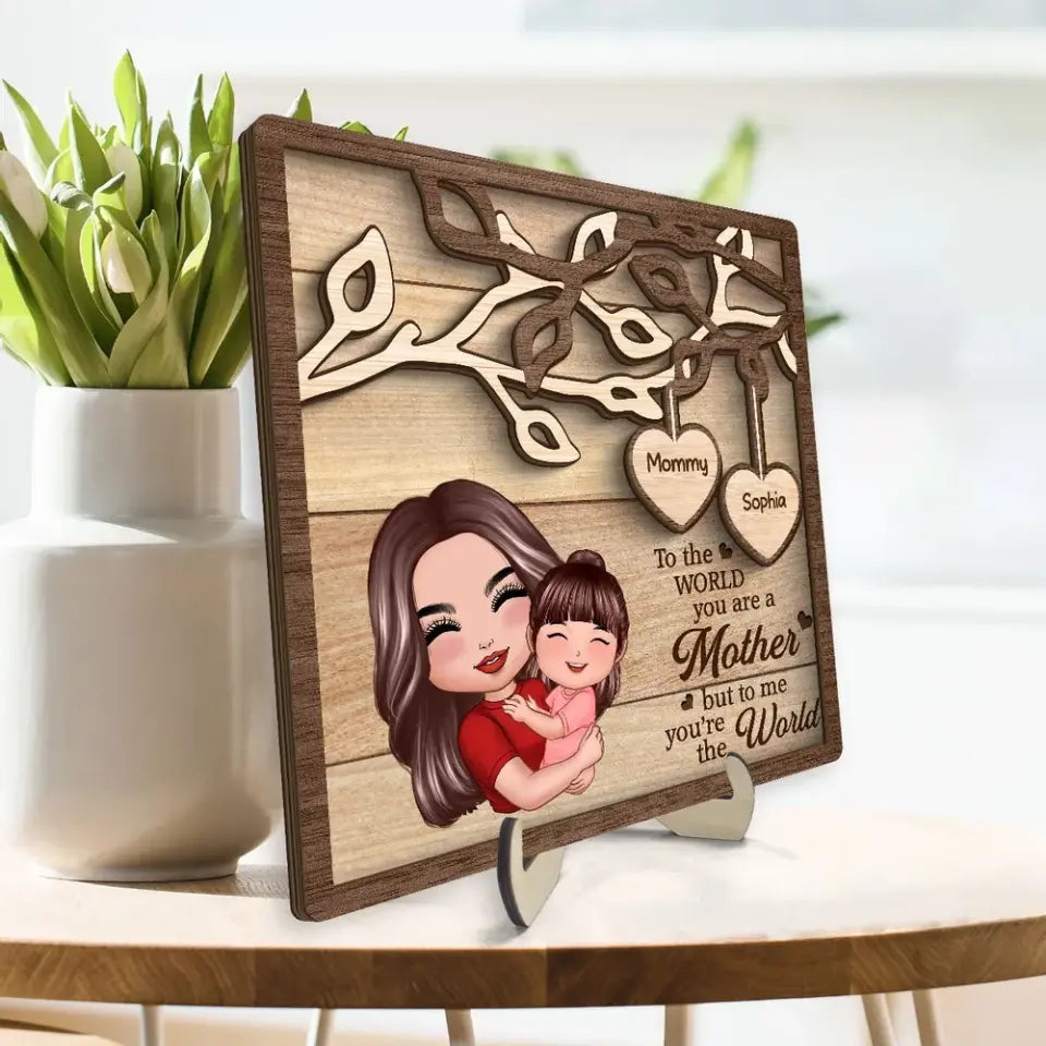 Mom Grandma Holding Kid Under Tree Personalized 2-layer Wooden Plaque