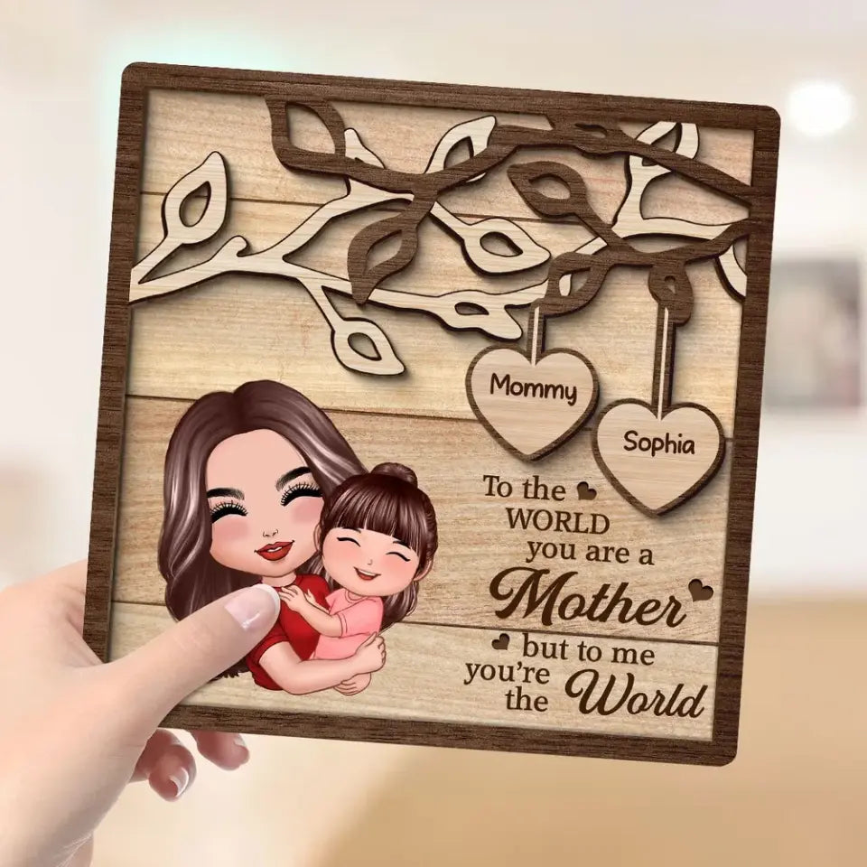 Mom Grandma Holding Kid Under Tree Personalized 2-layer Wooden Plaque