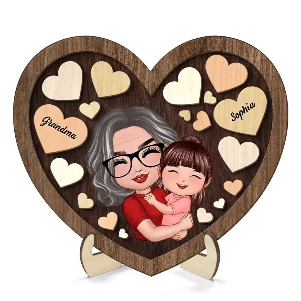 Mom Grandma Holding Kid In Heart Personalized 2-layer Wooden Plaque