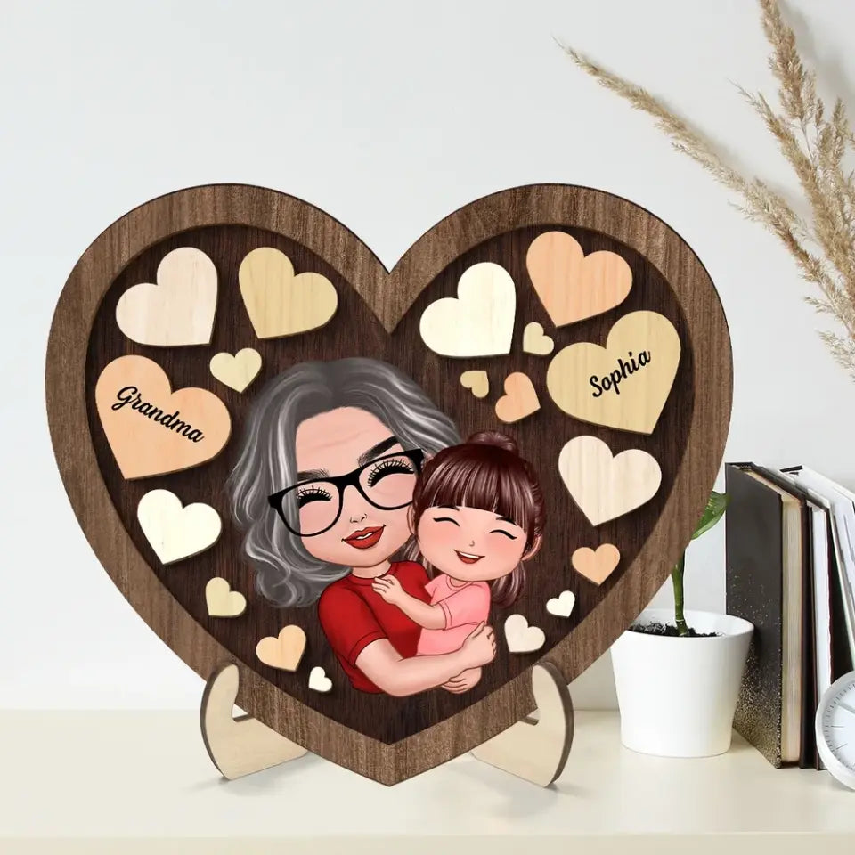 Mom Grandma Holding Kid In Heart Personalized 2-layer Wooden Plaque