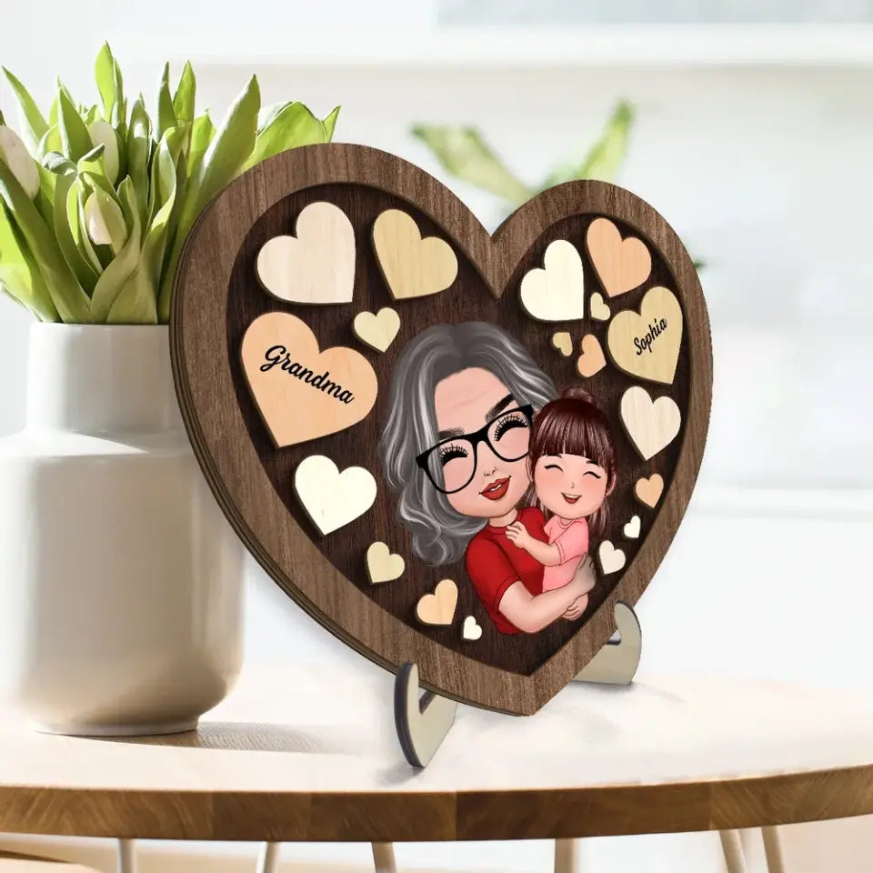 Mom Grandma Holding Kid In Heart Personalized 2-layer Wooden Plaque