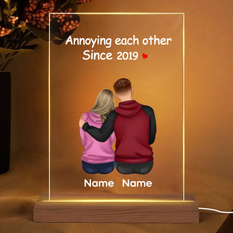 Doll Couple Sitting Gift For Him Gift For Her Personalized Rectangle Acrylic Plaque LED Lamp Night Light