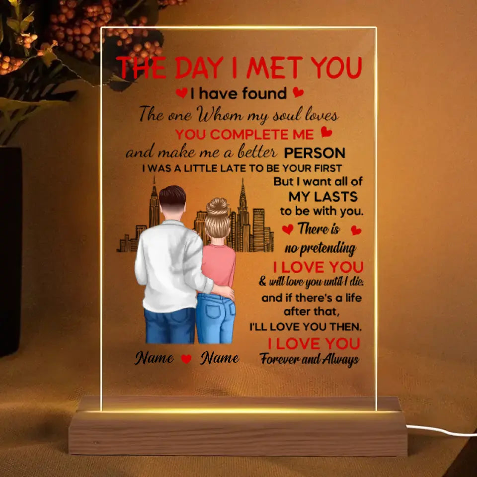 The Day I Met You Couple Personalized Plaque LED Night Light- Valentine‘s Day Gift