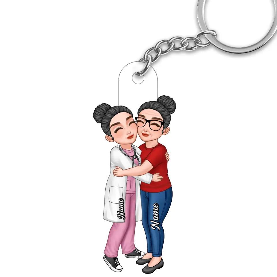 Mom & Daughter Son By Custom Occupation Firefighter, Nurse, Police Officer, Teacher Mother‘s Day Gift Personalized Acrylic Keychain