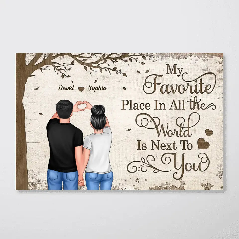 Back View Couple Heart Hands Favorite Place Personalized Horizontal Poster, Valentine‘s Day Gift For Him, For Her