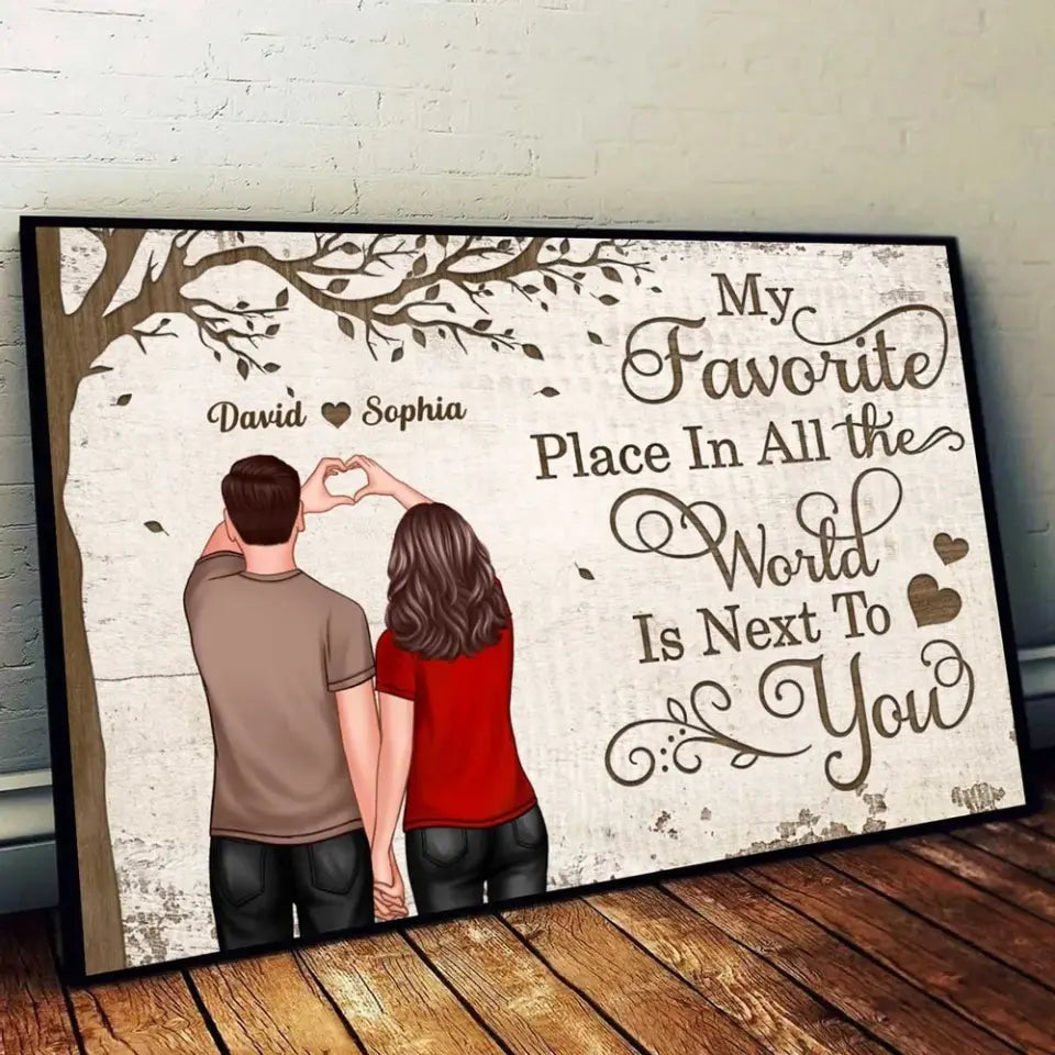 Back View Couple Heart Hands Favorite Place Personalized Horizontal Poster, Valentine‘s Day Gift For Him, For Her