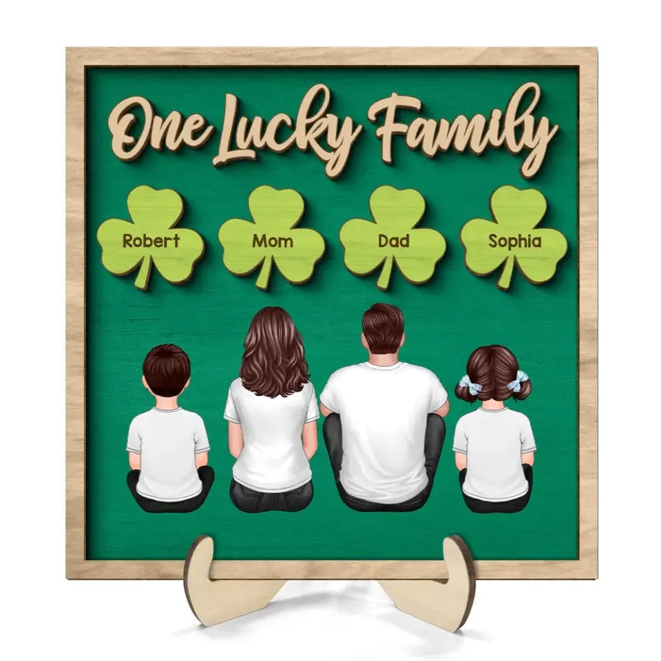 Family Dad Mom Kids Dogs Cats St. Patrick‘s Day Personalized 2-Layer Wooden Plaque