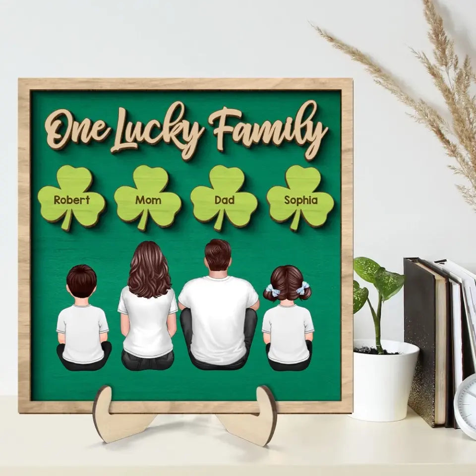 Family Dad Mom Kids Dogs Cats St. Patrick‘s Day Personalized 2-Layer Wooden Plaque