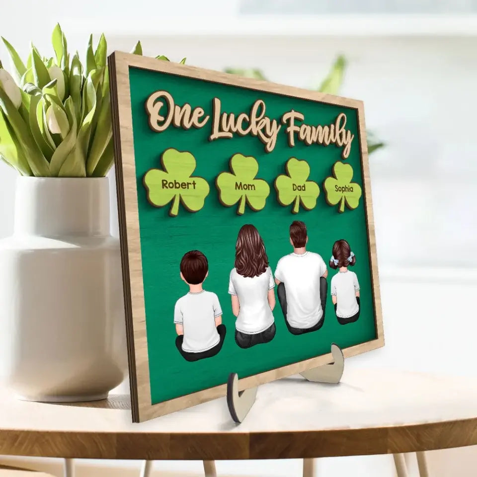 Family Dad Mom Kids Dogs Cats St. Patrick‘s Day Personalized 2-Layer Wooden Plaque