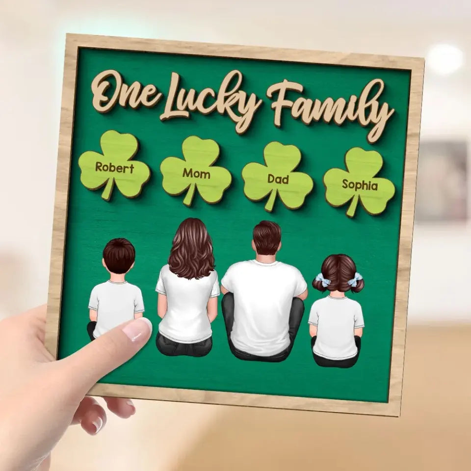 Family Dad Mom Kids Dogs Cats St. Patrick‘s Day Personalized 2-Layer Wooden Plaque