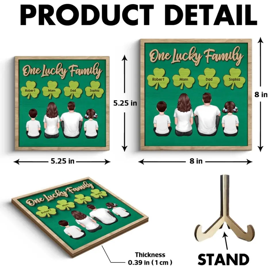 Family Dad Mom Kids Dogs Cats St. Patrick‘s Day Personalized 2-Layer Wooden Plaque