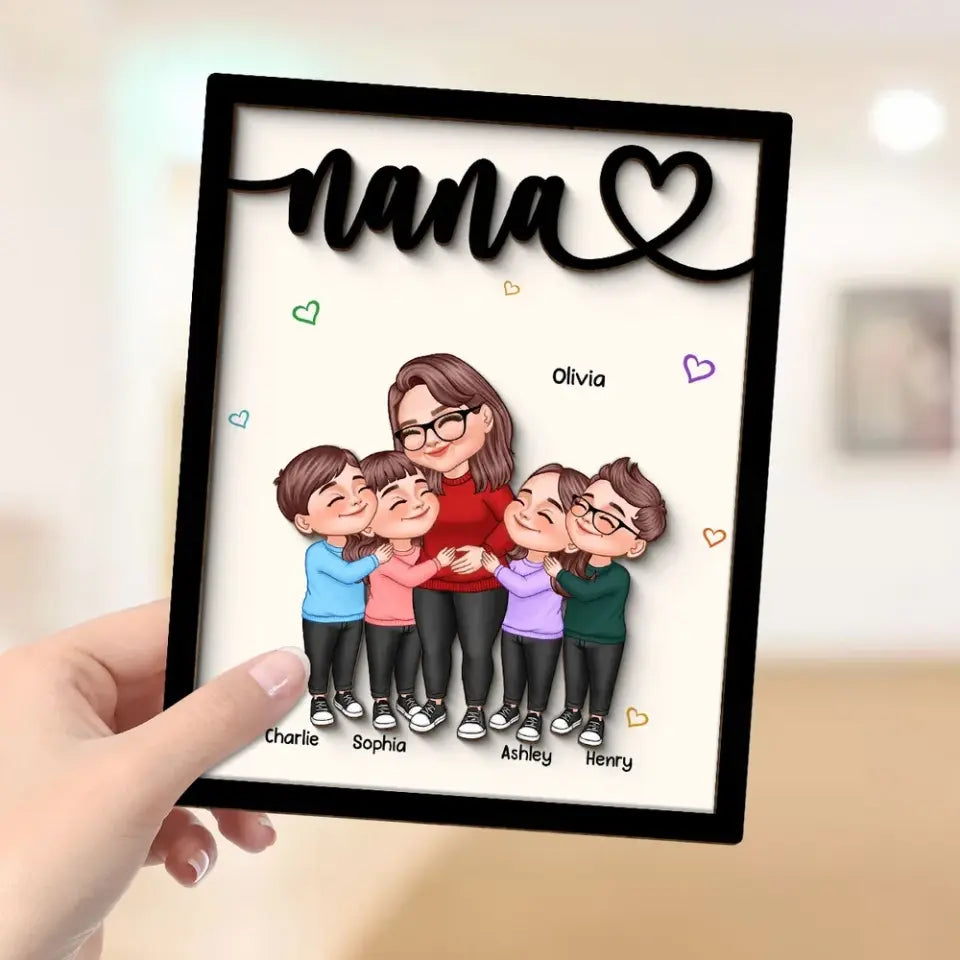 Grandma & Grandkids Hugging Gift For Grandma Mom Personalized 2-Layer Wooden Plaque