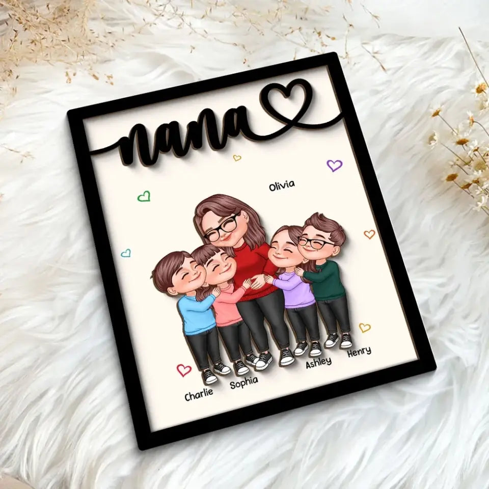 Grandma & Grandkids Hugging Gift For Grandma Mom Personalized 2-Layer Wooden Plaque